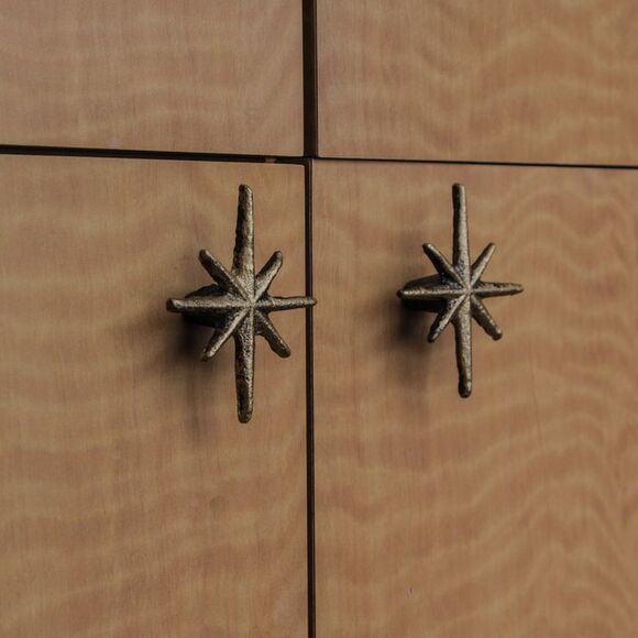 Set of 6 Antique Gold Finish Mid Century Modern Starburst Drawer Pulls Knobs - Picture 5 of 8